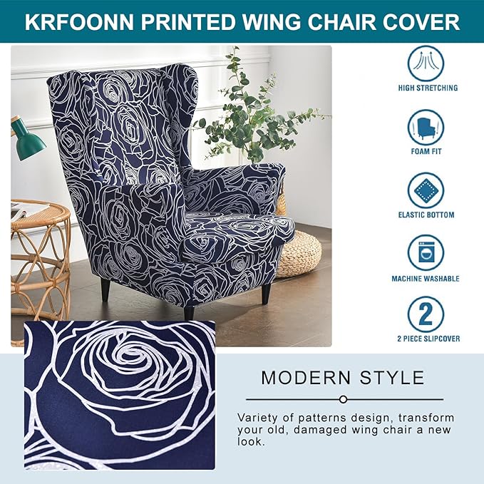 KRFOONN Wingback Chair Covers Slipcovers 2 Piece Stretch Wing Chair Covers