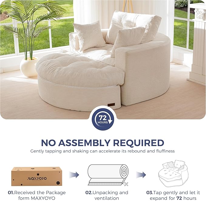 MAXYOYO Oversized Round Chaise Lounge Sofa, Upholstered Lounge Chair