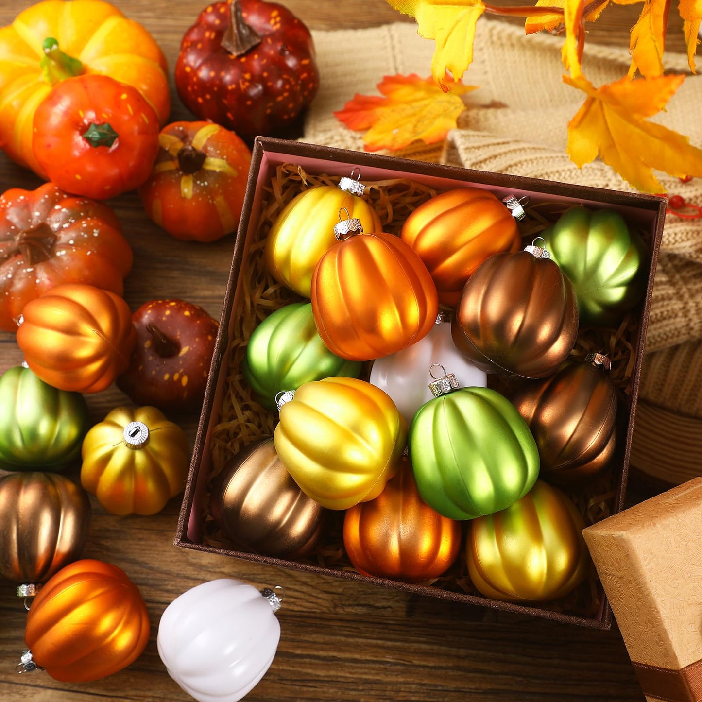 Tigeen 30 Pcs Thanksgiving Pumpkin Hanging Ornaments Fall Mini Pumpkin Hanging Tree Ornaments Ball Decorations for Tree Thanksgiving Harvest Party Halloween Home Decor (Cute)