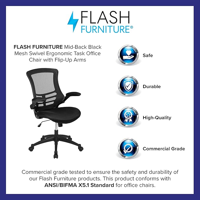 Flash Furniture Kelista Mid-Back Black Mesh Swivel Ergonomic Task Office Chair