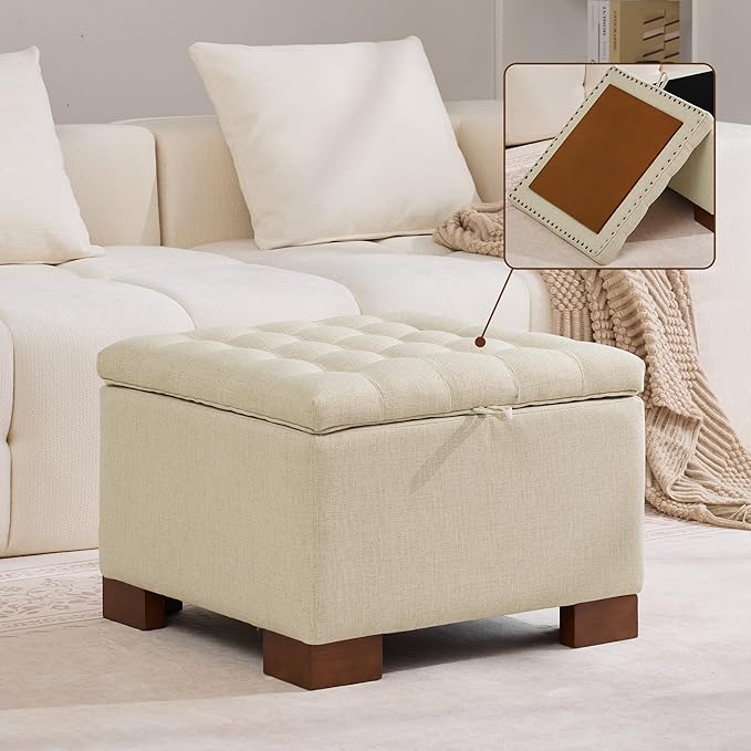 WUTUTUEE 24" Fabric Square Storage Ottoman