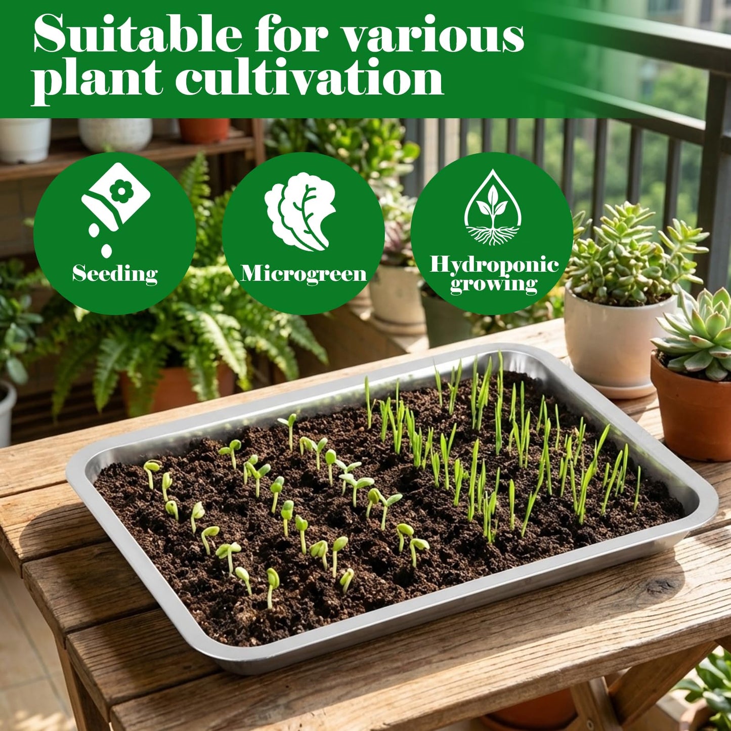 7 Pack Plant Germination Trays, Stainless Steel Plant Trays Metal Trays Stainless Steel Seed Starter Carry Trays Nursery Seedling Pots Water Collection Transplantation for Indoor Germination Sprouts