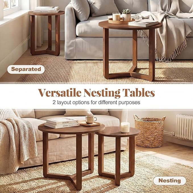Giantex Round Nesting Coffee Table Set of 2, Wood Nesting End Tables
