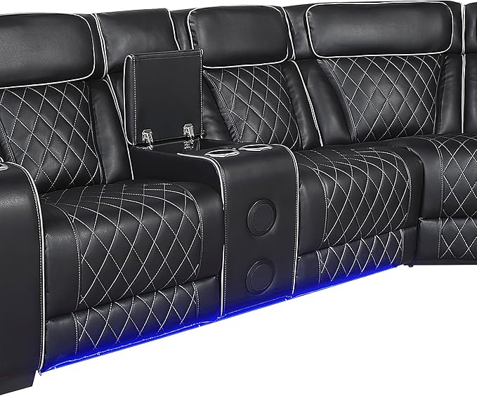 Lexicon 118" Power Reclining Sectional Sofa, Wall Hugger, 2 Recliner Seats