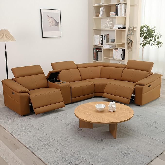 Power Recliner Sectional Sofa, L-Shaped Living Room Furniture Set, Leather