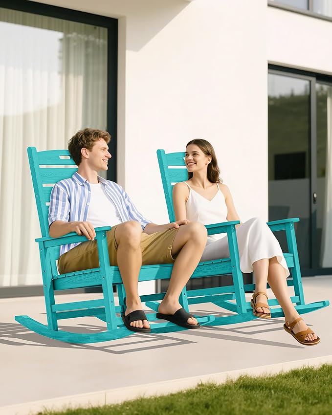 SERWALL Outdoor Rocking Chair Set of 2, Oversized HDPE Patio Rocking Chair
