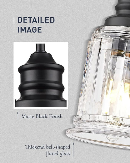 HWH INVESTMENT Bathroom Light Fixtures, 3-Light Matte Black Vanity Light, 18 Inch Wall Sconces with Bell-Shaped Clear Glass, Bathroom Wall Lights for Mirror Bedroom Hallway, 5HZG106B-3W BK