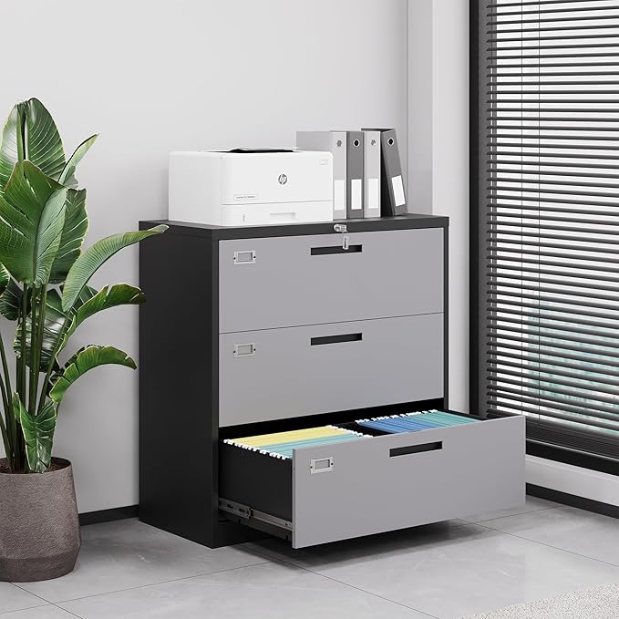 Letaya File Cabinet with Lock-Lateral 3 Drawer Metal Filing