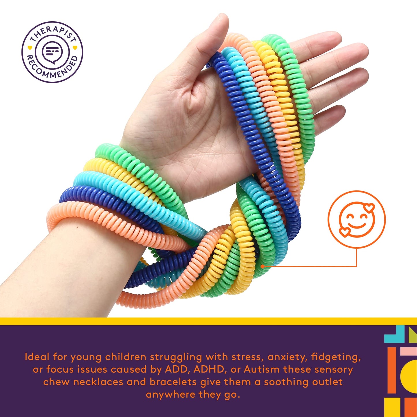 Special Supplies Chewy Jewelry Sensory Necklaces and Bracelets, 16 Pack, Soft and Flexible Silicone, Interactive Relief for Kids (Multicolor)