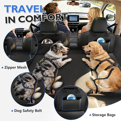 Back Seat Extender for Dogs - Hard Bottom Dog Car Seat Cover for Back Seat, Waterproof Backseat Pet Travel Cover, Anti Scratch Dog Hammock for Car SUV Sedan, Black