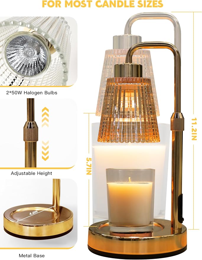GODONLIF Gold Candle Warmer Lamp with Cycle Timer, Birthday Gifts for Women Mom Her, House Warming Gifts New Home Room Decor, Wax Melt Warmer for Jar Candles with 2 Bulbs