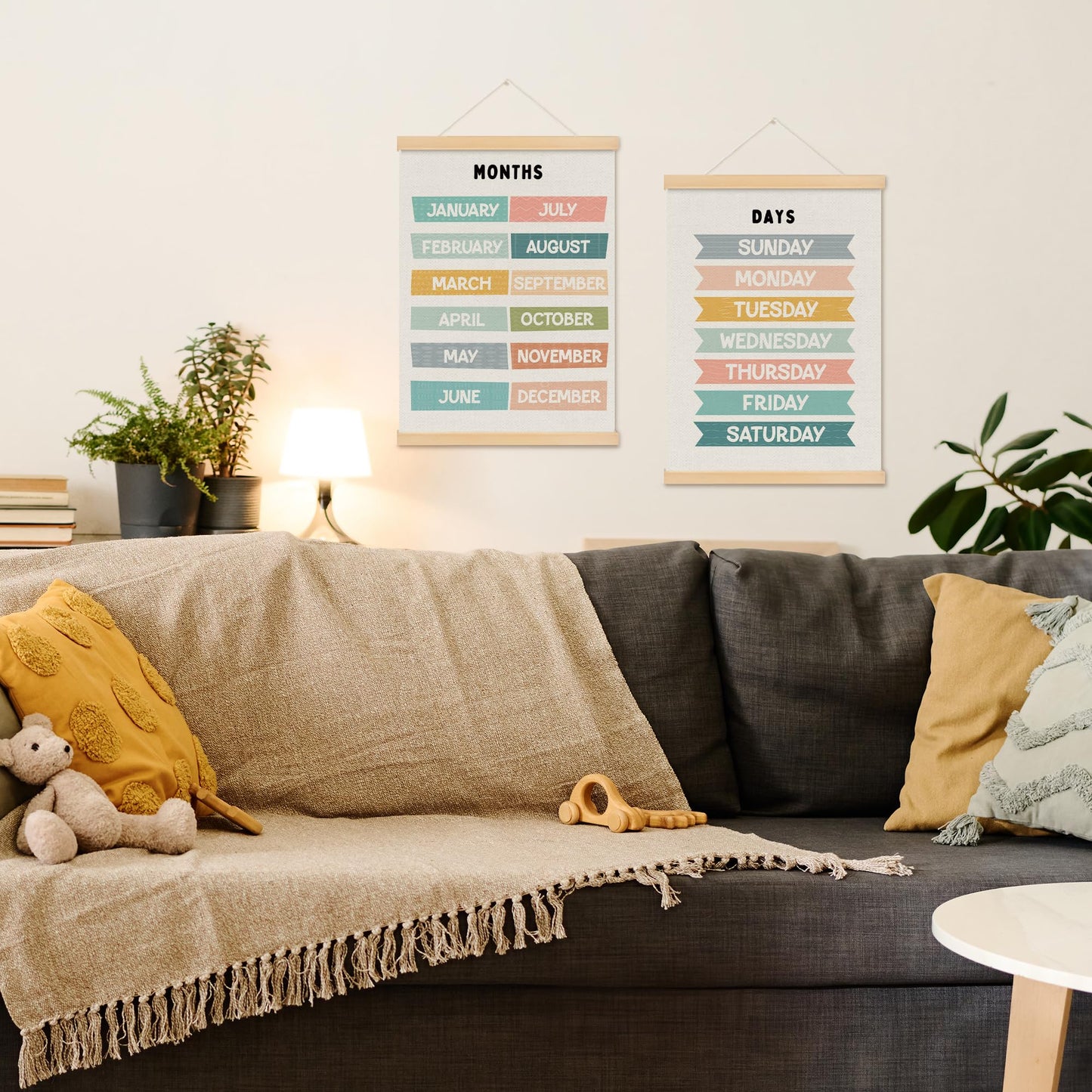 MOTERMATE Months of the Year Days of the Week Poster Hanger Frame, Nursery Wall Hanging Decor Art Framed for Kids Room Bedroom Playroom Classroom, Kids Nursery Wall Poster Prints, 12x16 Inch Set of 2