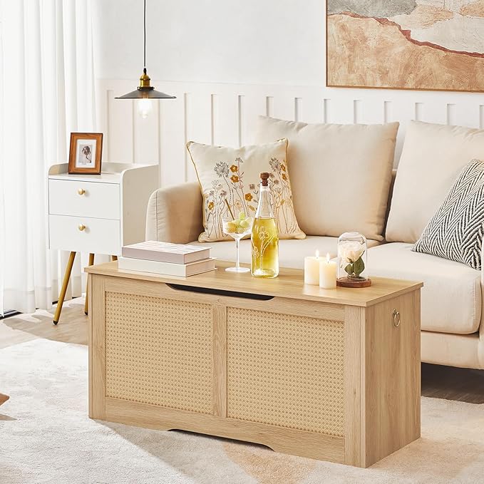 HOOBRO Storage Bench, 39.3" Toy Box, Rattan-Like Storage Chest, Sturdy Entryway
