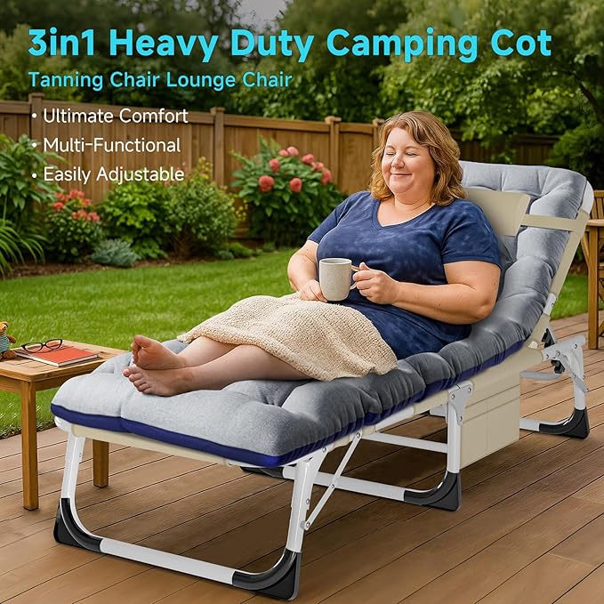 ABORON Heavy Duty Tanning Chair, Outdoor 5-Position Folding Chaise Lounge Chair