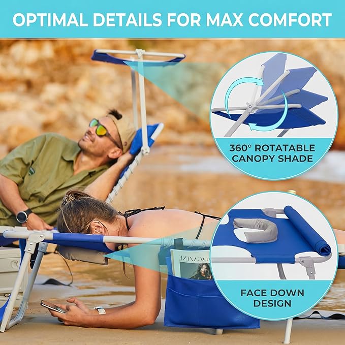 #WEJOY Tanning Chair with Face Hole & Canopy & Side Table, 5 Positions