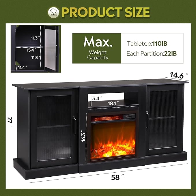 WLIVE Fireplace TV Stand for 65" TV, Entertainment Center