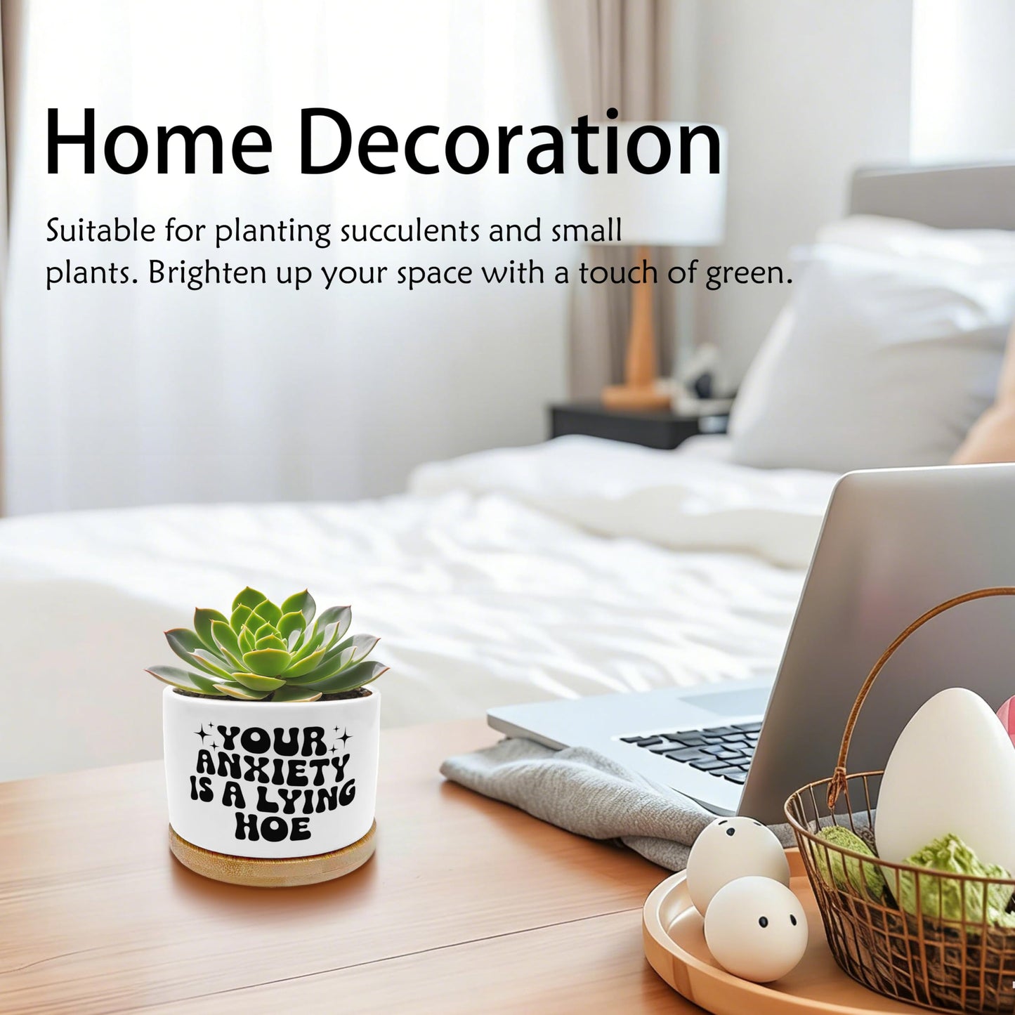 EVIHCG Funny Mental Health Planter Pots, Anti Anxiety Gifts for Women, Your Anxiety is Lying Inspirational Ceramic Succulent Plant Flower Planters for Home Office Desk Table Shelf(No Plants)