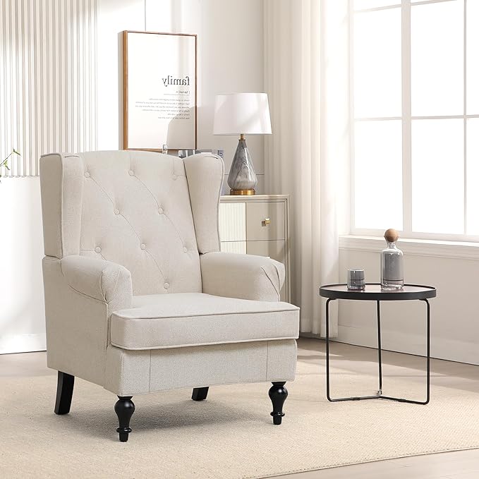 Accent Chair for Living Room, Mid Century Modern Upholstered Armchair, Wingback