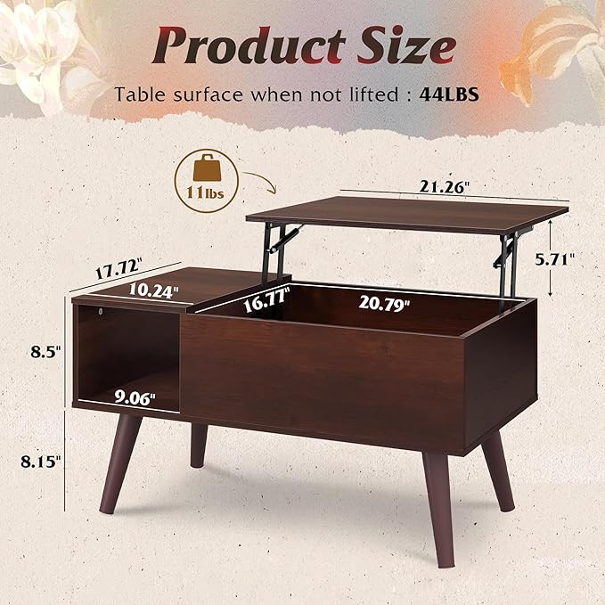 WLIVE Coffee Table for Living Room, Small Coffee Table
