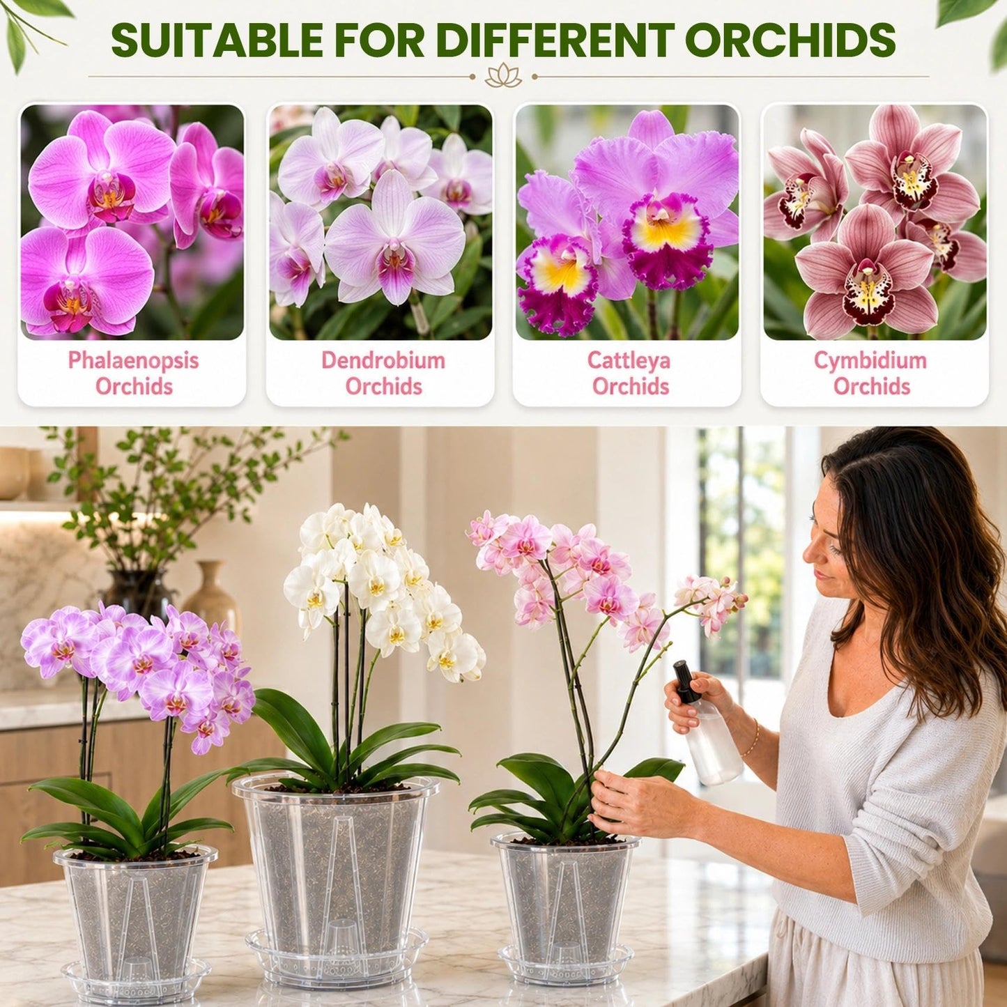 LINBLIF Clear Orchid Pots with Drainage Holes Set, 12 Pack 4,5,6 Inch Plastic Nursery Pots with Saucers, Orchid Repotting Kit with Mesh Screens, Stakes and Clips for Indoor Plants (4 in +5 in + 6 in)