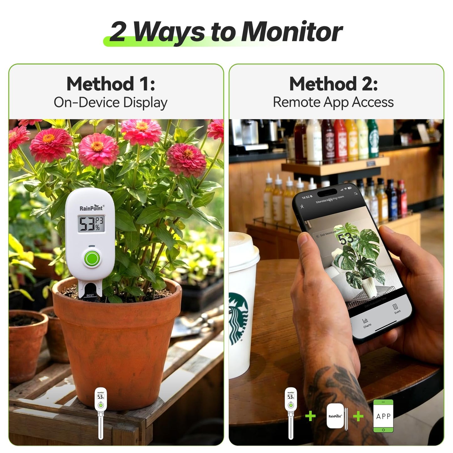 RAINPOINT Smart Digital Wireless Plant Moisture Meter Houseplants Indoor WiFi Hub Kit with Low/High Moisture Alert,Real-time Monitor Hygrometer Sensor Outdoor Gardening Push Notification&Email