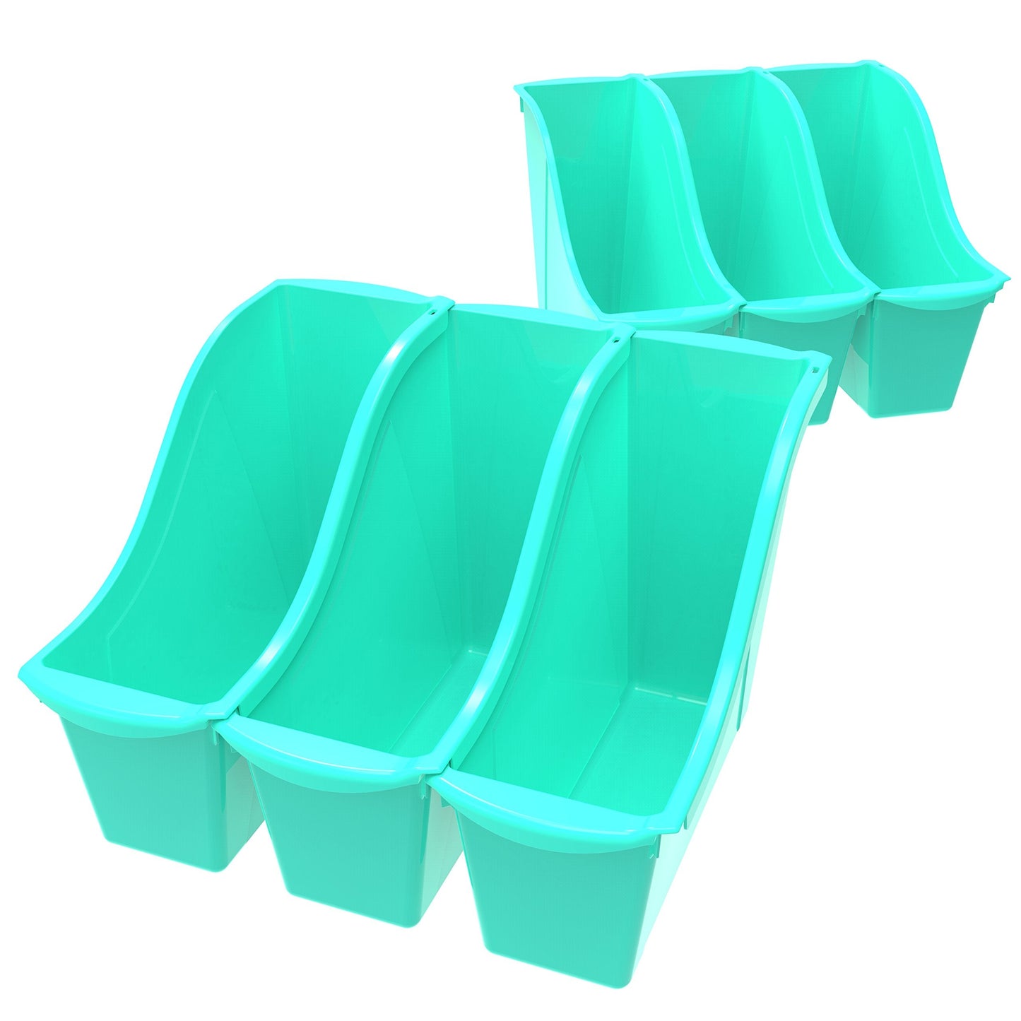 Storex Small Book Bin – Interlocking Plastic Organizer for Home, Office and Classroom, Teal, 6-Pack (71114U06C)