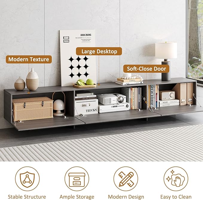 76.4'' Modern TV Stand for Living Room, Mid Century Modern TV Console,