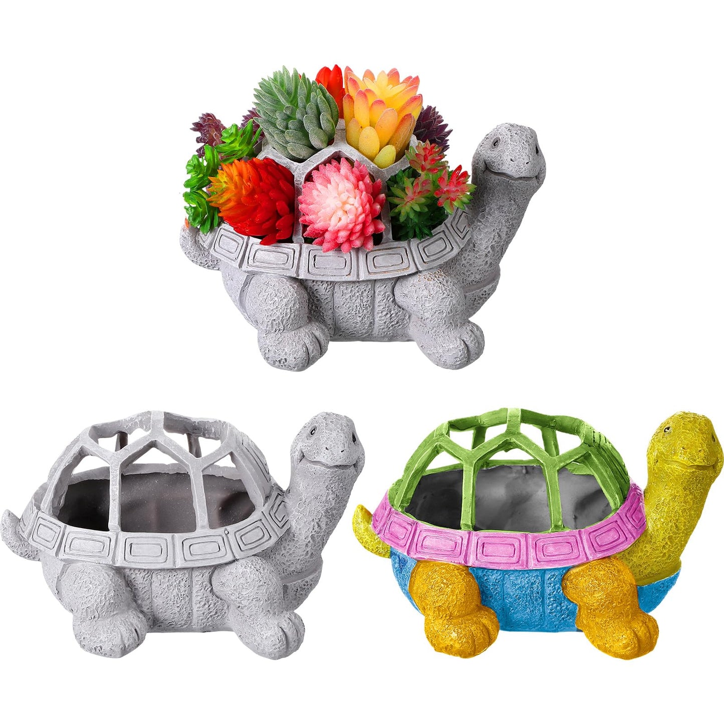 Umigy 2 Pcs Turtle Planters Succulent Pot, Indoor Outdoor Planter with Drainage Holes, Resin Material, Gardening Home Desk Cute Decoration Gifts for Plant Turtle Lovers, 5.51" x 4.33" x 3.14"