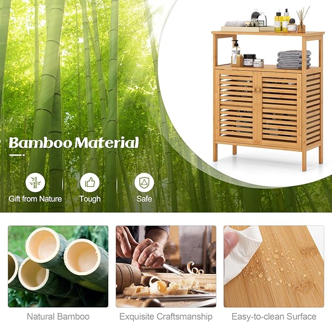 Tangkula Bamboo Floor Cabinet, Bathroom Storage Cabinet