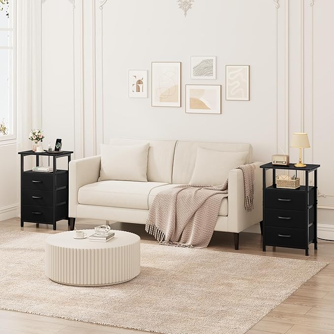 Vagusicc Nightstand with Charging Station, Bedside Table with USB Ports and