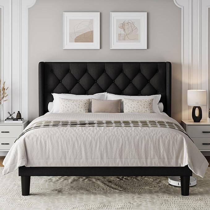 Einhomn Black Queen Size Platform Bed Frame