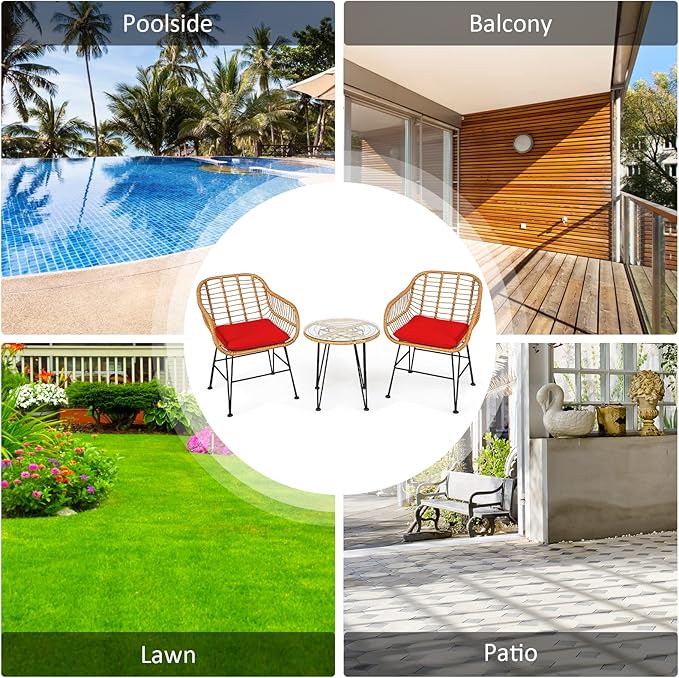 Tangkula 3 Pieces Patio Bistro Set, Rattan Conversation Set