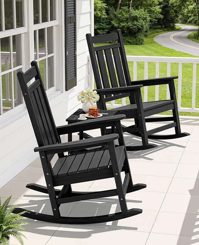 KINGYES Oversized Outdoor Rocking Chair Set of 2, All-Weather Patio Rocking