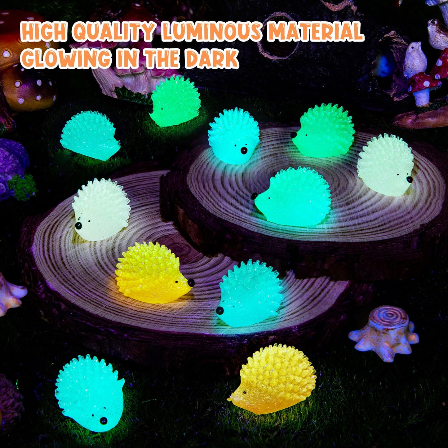 SYWHXY 120PCS Luminous Mini Resin Hedgehogs Cute Miniature Hedgehog Figures Glow in The Dark, Tiny Resin Hedgehogs Animals for Dollhouse Micro Landscape DIY Home Outdoor Decor