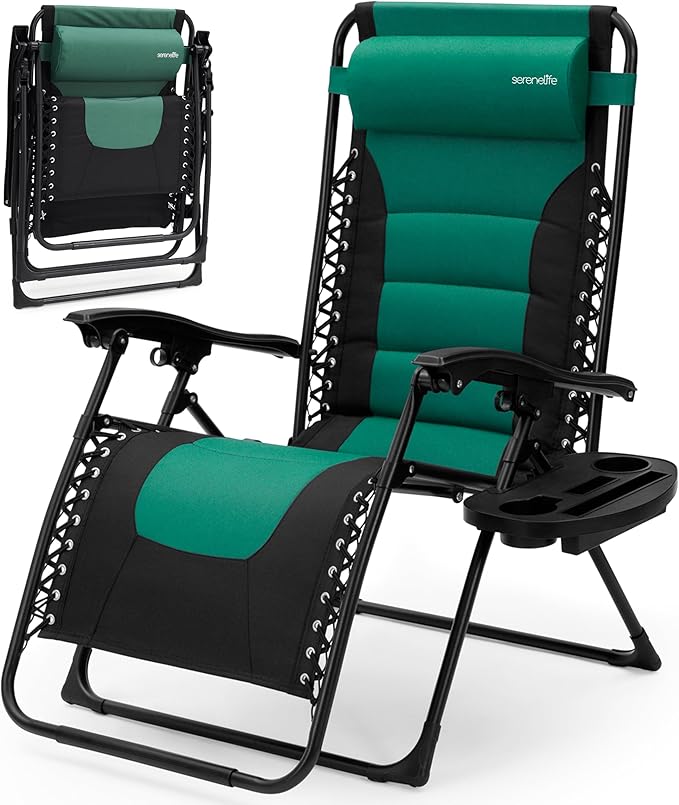 SereneLife Oversized Padded Zero Gravity Lounge Chair, Foldable Outdoor Patio