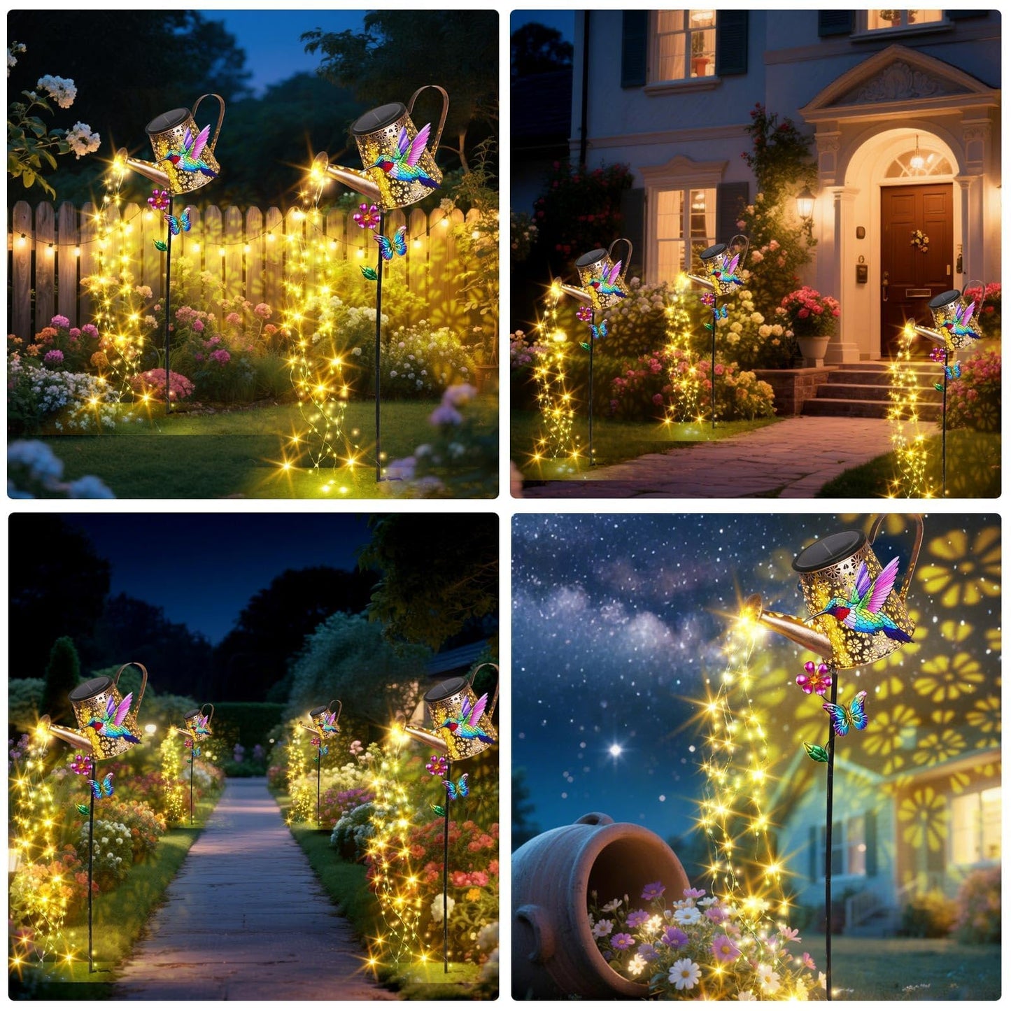 Solar Watering Can with Lights Outdoor Garden, 41in Large Hummingbird Garden Stake Lights, Waterproof Decoration for Yard Lawn Pathway, Gifts for Mom Grandma Women Birthday Gardening Gift