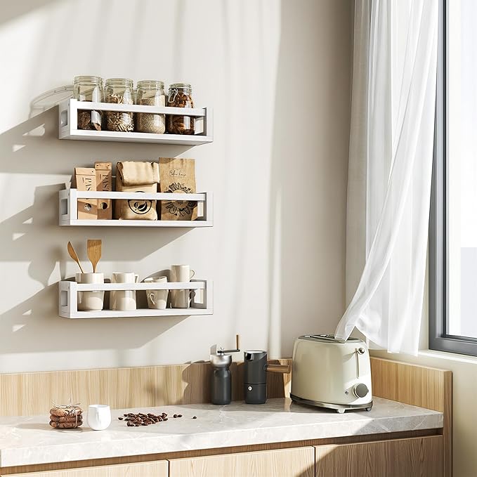 TidyCorner Upgraded Thick Floating Shelves, Solid Wood Bookshelf