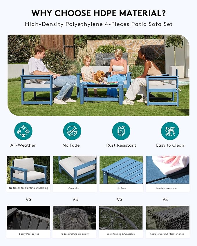 SERWALL 8 Pieces HDPE Outdoor Conversation Sofa Set