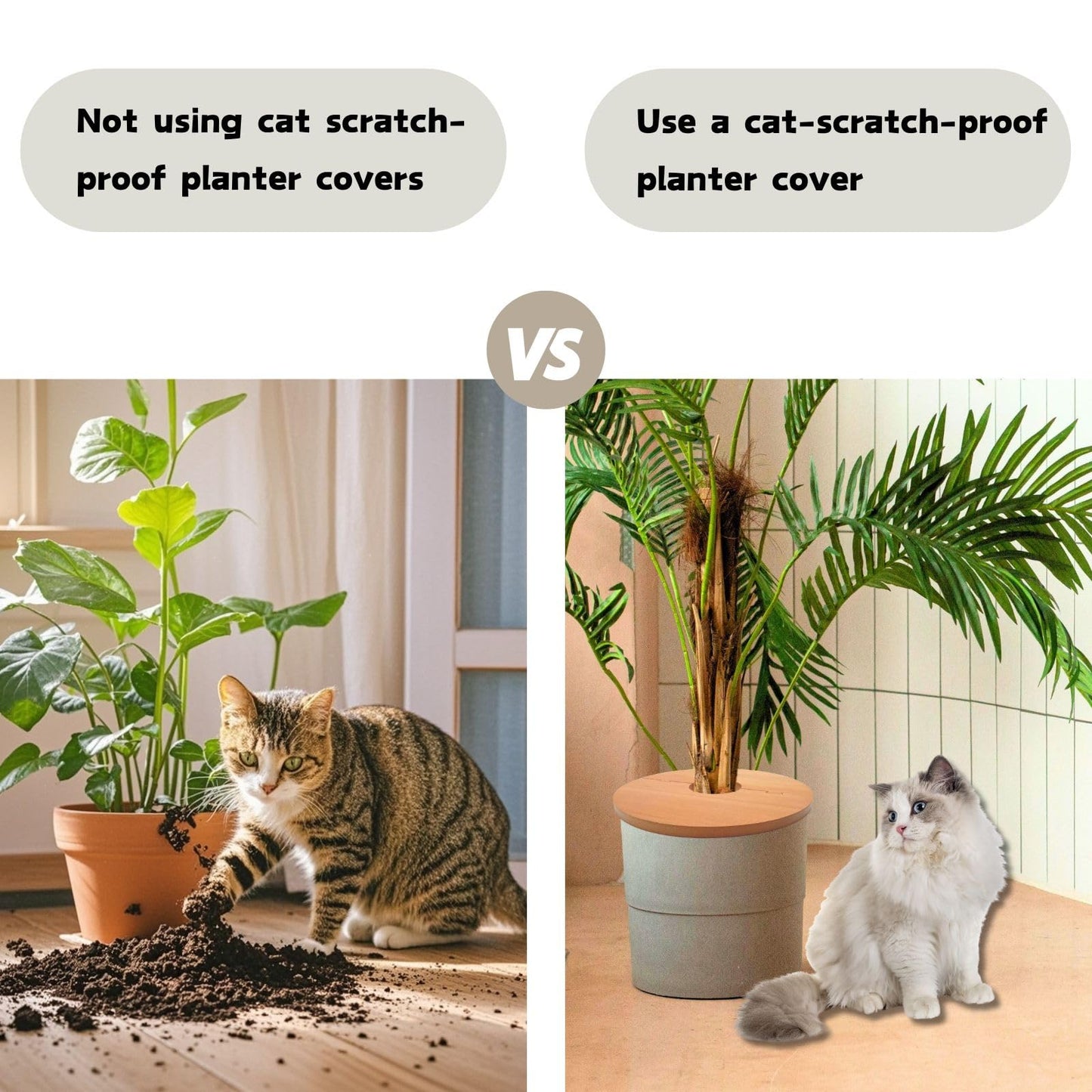 QUTIING 13.7 Inch Plant Pot Grid from Animals, Wooden Plant Pot Cover, Indoor Plant Protector from Cats, Flowerpot Decorative Cover.