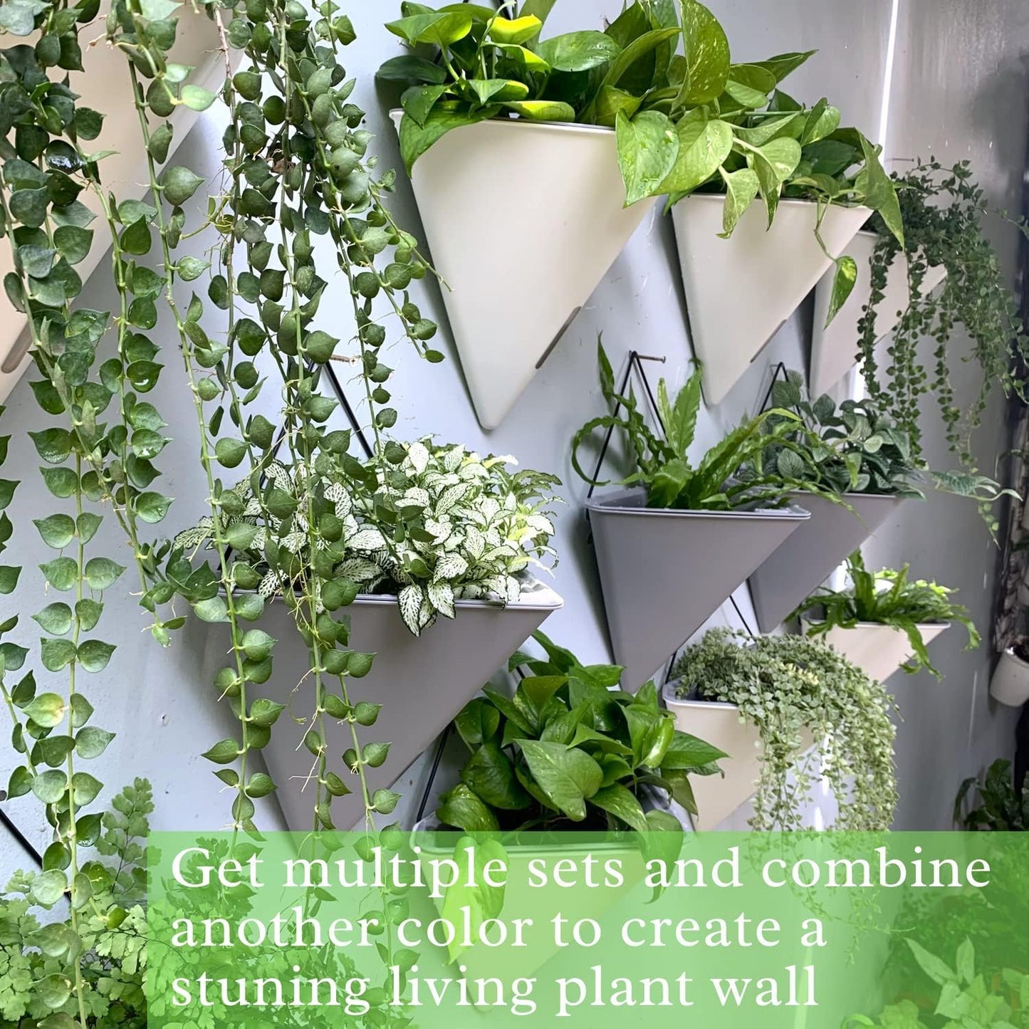 LaLaGreen Bundle - 12" x 6 Pack Black + 12" x 2 Pack White Large Self Watering Geometric Hanging Flower Vase Vessel with Metal Hanger, Modern Stylish Wall Mounted Succulent Pot Holder Decor
