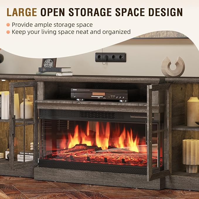 98" Farmhouse TV Stand with 36" Fireplace