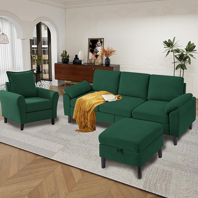 79" Convertible Sectional Sofa Set, Modern Linen Small L Shaped Couch
