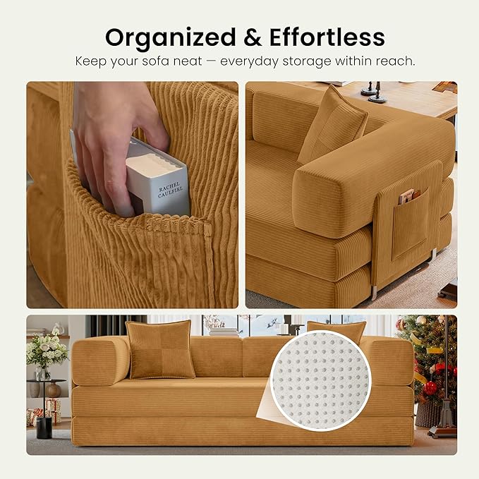 78.8" Convertible Futon Sofa Bed, Corduroy Futon Couch