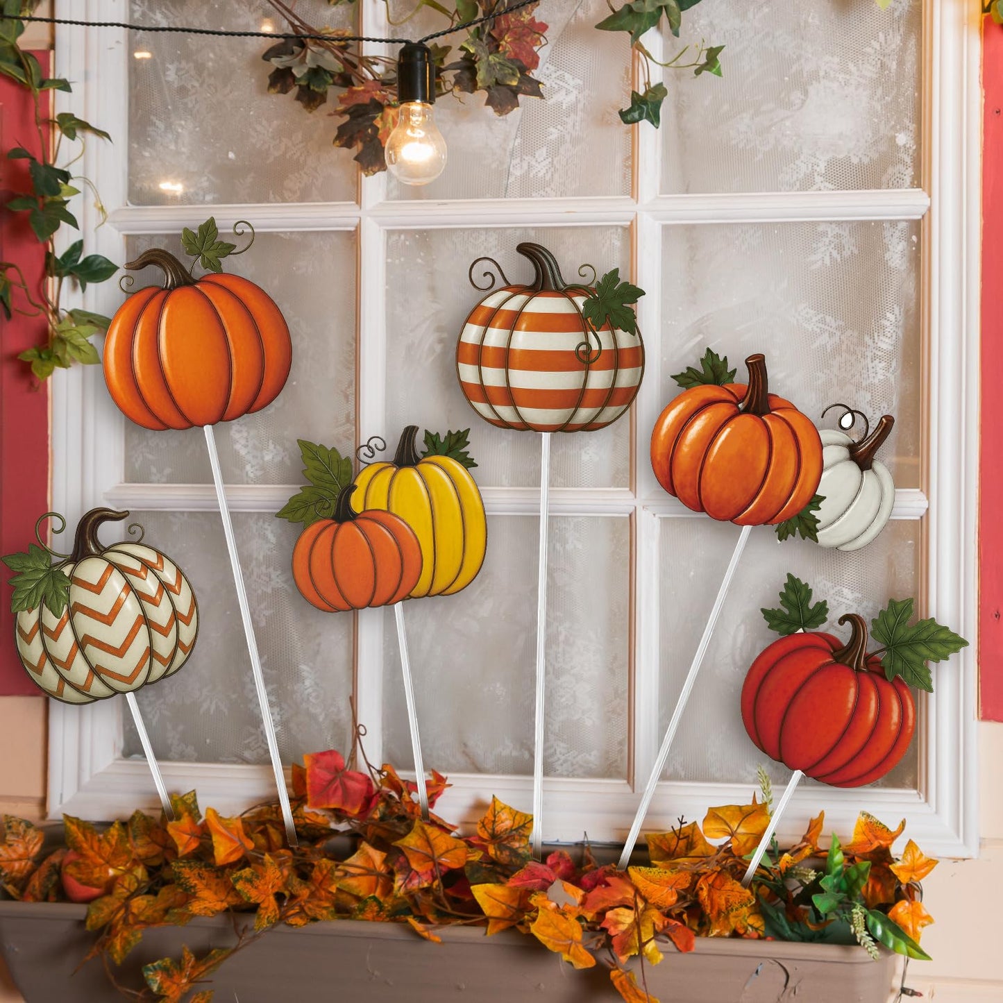 Shimeyao 6 Pcs Metal Fall Pumpkin Garden Stakes Harvest Metal Garden Signs 12 Inch Pumpkin Autumn Yard Stakes Outdoor Decor for Thanksgiving Home Lawn Porch Holiday Front Backyard