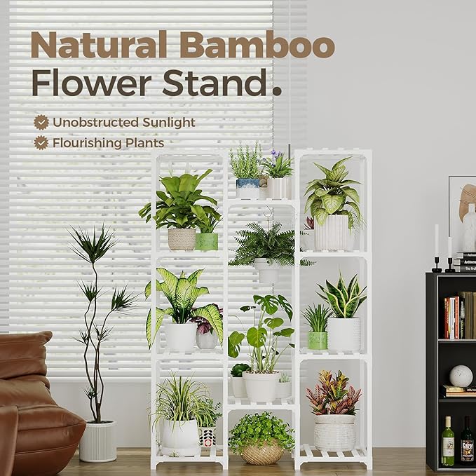 Bamworld White Plant Stand Indoor/Outdoor Ladder Plant Rack, 3 Tiers