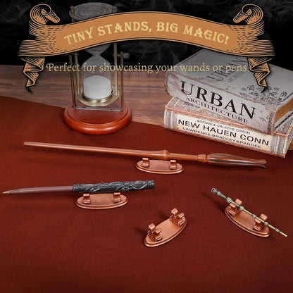 4PCS Resin Pen Holders Wizard Magic Wand Display Stands Mini Holders for Pencil Desk Decor Collection, 2.8'' L×1.1'' W× 0.9'' H, Rosegold