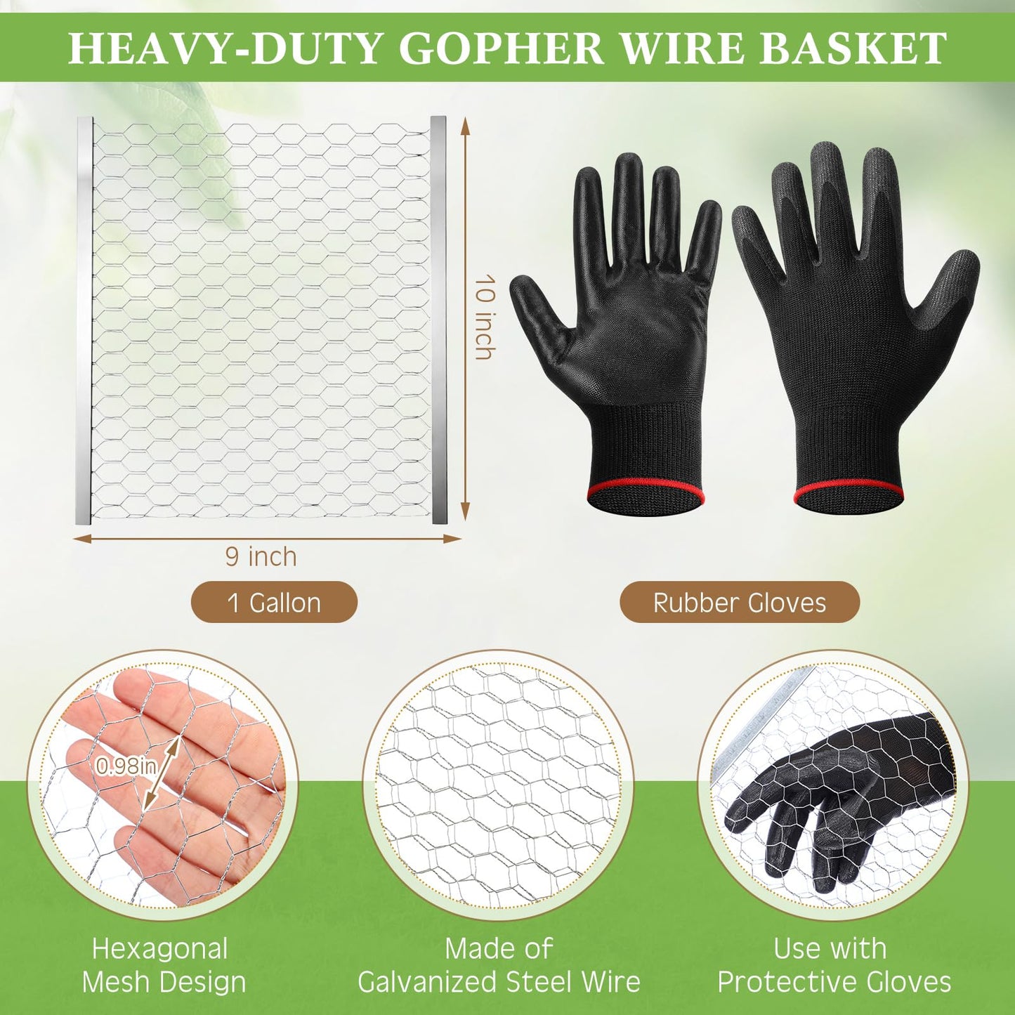 Yaocom 12 Pcs 1 Gallon Heavy Duty Gopher Wire Baskets Stainless Steel Hexagonal Galvanized Mesh Cages Gopher and Vole Wire Basket for Shrubs Vines Bushes Plant Root Protection