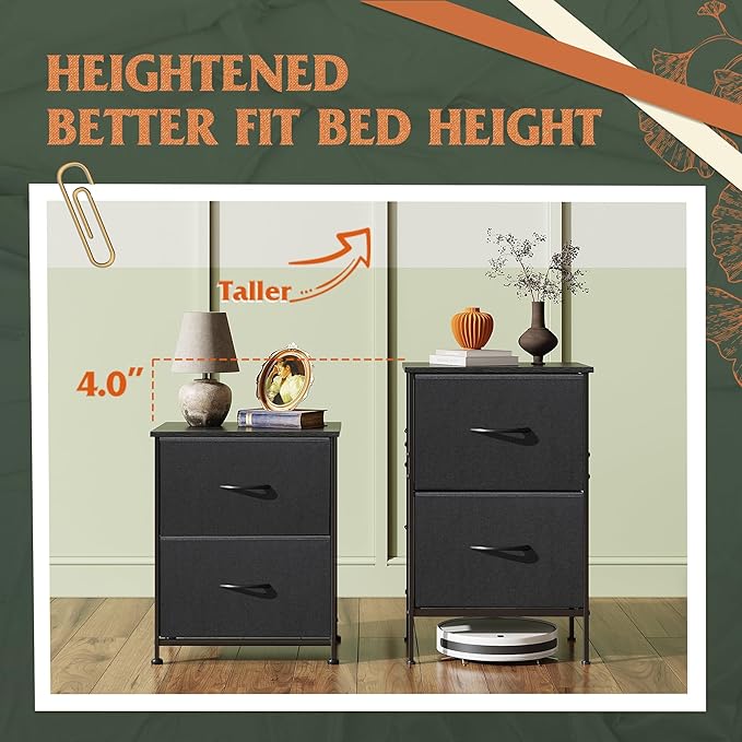 WLIVE Nightstand Set of 2, 2 Drawer Dresser