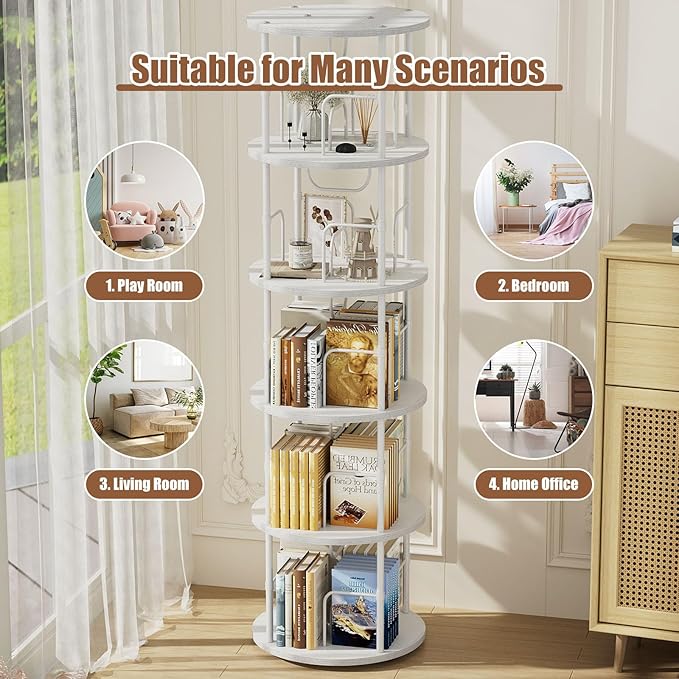 ALLSTAND 5 Tier Rotating Bookshelf, 360 ° Display Stackable Spinning Bookshelf
