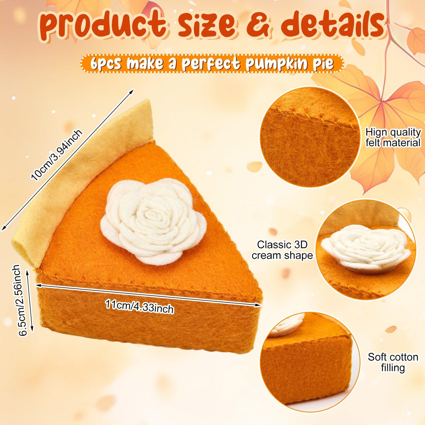 Hahafelt Fall Thanksgiving Felt Pumpkin Pie Decorations Faux Pumpkin Pie Slice Fall Tabletop Decor Mantel Table Centerpieces for Home Autumn Table Display House Harvest Play Holiday Festive Gift